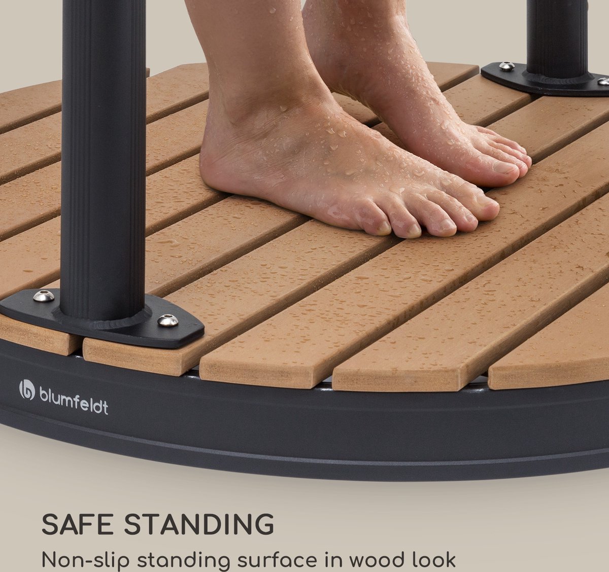 Blumfeldt Mobiele tuindouche, Buitendouche voor de tuin, Vloerdouche met verstelbare douchekop, Vloer-tuindouche met houtlook voor zwembad & sauna, Buitendouche waterdicht, Vorst- & UV-bestendig thumbnail 5