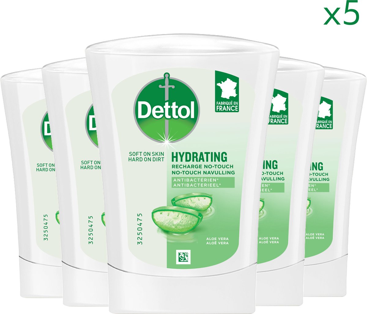 Dettol No-Touch savon mains à l'aloe vera recharge 250 ml, indiqué pour  l'hygiène des mains.