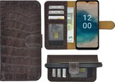 MoDo hoesje voor Nokia G22 - Echt Leer Book Case - Croco Chocoladebruin