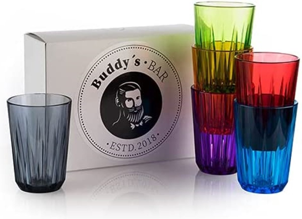 Buddy's Bar Tritan drink bekers 0,3 l - set van 5 - BPA vrij en vaatwasmachinebestendig - multicolor
