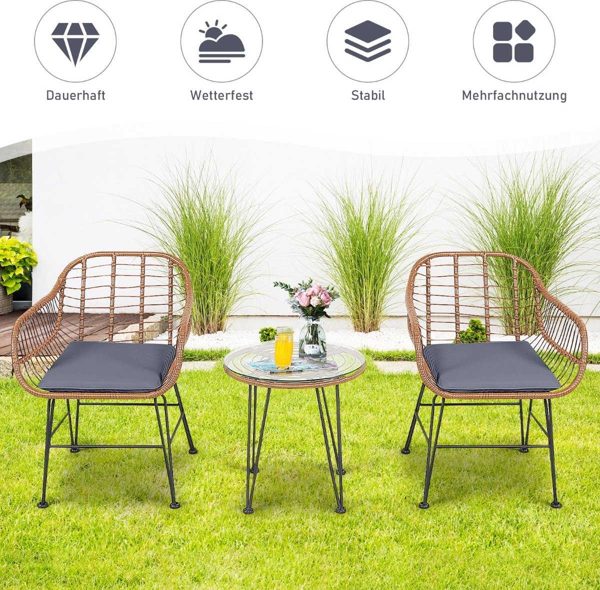 Outsunny tuinset, 3-delig, inclusief zitkussen, roestvrijstalen frame