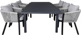 Ensemble salon de jardin Marbella table 100x160/240cm et 6 chaises Virya blanc, noir.