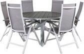 Parma tuinmeubelset tafel Ø140cm en 6 stoel L5pos Albany wit, grijs.