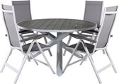 Parma tuinmeubelset tafel Ø140cm en 4 stoel L5pos Albany wit, grijs.