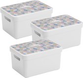 Sunware Sigma Home Opbergbox - 13L - 3 Boxen + 3 Deksels - Wit/Triangel