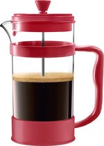 French Press Koffiezetapparaat, draagbare cafetière met drievoudig filter, hittebestendig glas met kleinere behuizing, grote karaf, 1000 ml, 1 liter, rood