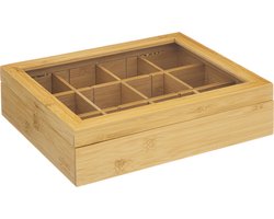 5Five Theedoos - 12-vaks - Bamboe hout - 23 x 28 x 7 cm - zelf indeelbaar - opbergkistje