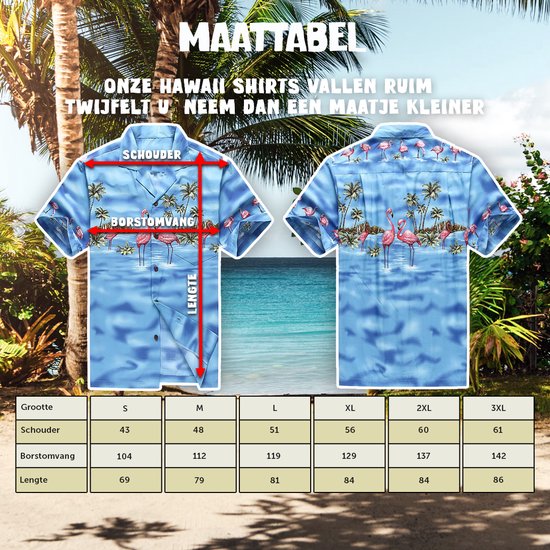 Hawaii Blouse Mannen - Shirt - Hemd - 100% Katoen - Overhemd Heren Korte Mouw - Made in Hawaii "Flamingo in het Water" Maat M