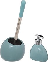 5Five WC-/toiletborstel in houder - ijsblauw - keramiek - met zeeppompje 300 ml