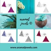 Aramat jewels ® - Zilveren oorbellen driehoek roze 925 zilver kristal 8mm x 7mm