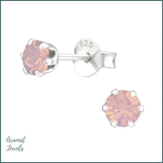 Aramat jewels ® - Kinder oorbellen met kristal 925 zilver opaal roze 4mm