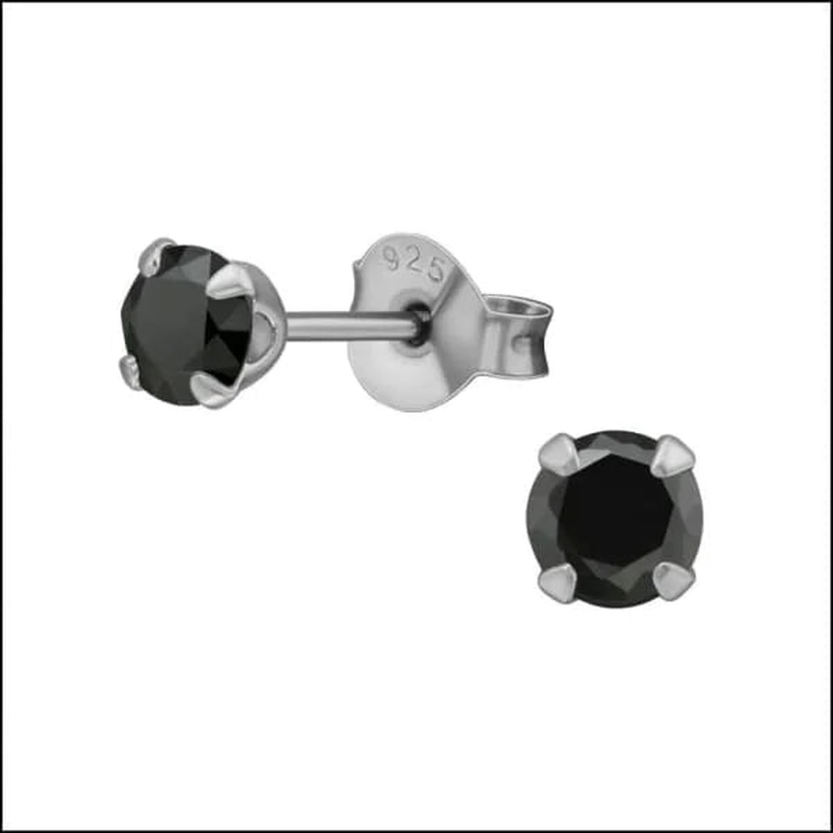 Aramat jewels ® - Zilveren zirkonia oorbellen rond black diamond 4mm black gun plating