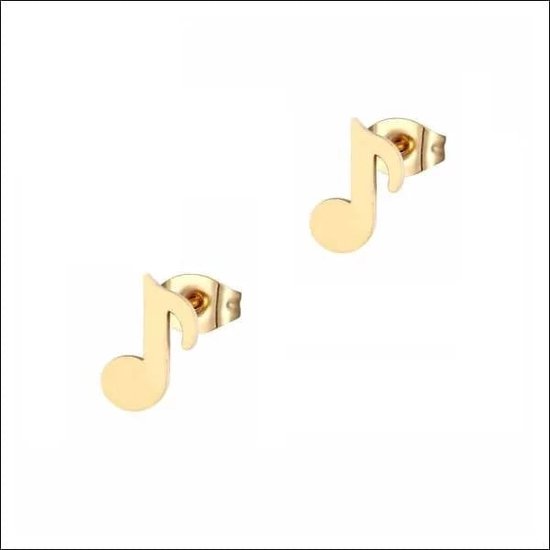 Aramat jewels ® - Kinder oorbellen muzieknoten goudkleurig chirurgisch staal 7x4mm