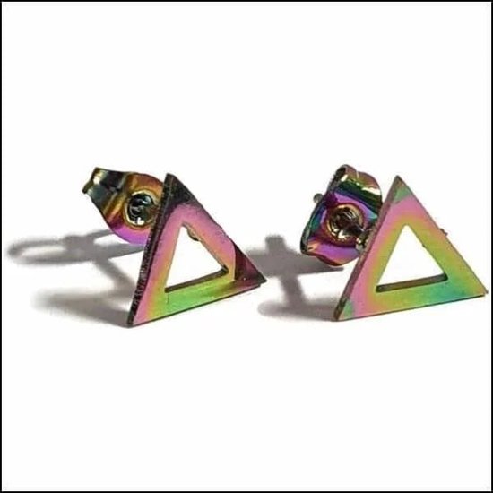 Aramat jewels ® - Regenboog zweerknopjes open driehoek oorbellen chirurgisch staal 6mm