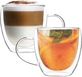 Dubbelwandige Glazen met Oor - 2 Stuks - 250ml - Koffieglazen - Theeglazen - Cappuccino Glazen