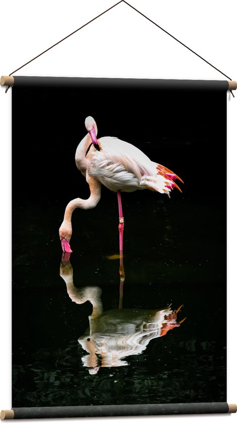 Textielposter - Twee Flamingo's met Weerspiegeling in het Water - 60x90 cm Foto op Textiel