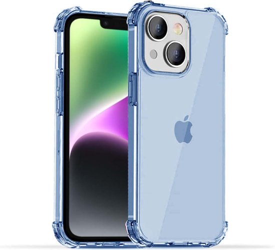 Smartphonica iPhone 14 transparant shockproof siliconen hoesje met stootrand - Blauw geschikt voor iPhone 14
