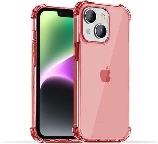 Smartphonica iPhone 14 transparant shockproof siliconen hoesje met stootrand - Rood geschikt voor iPhone 14