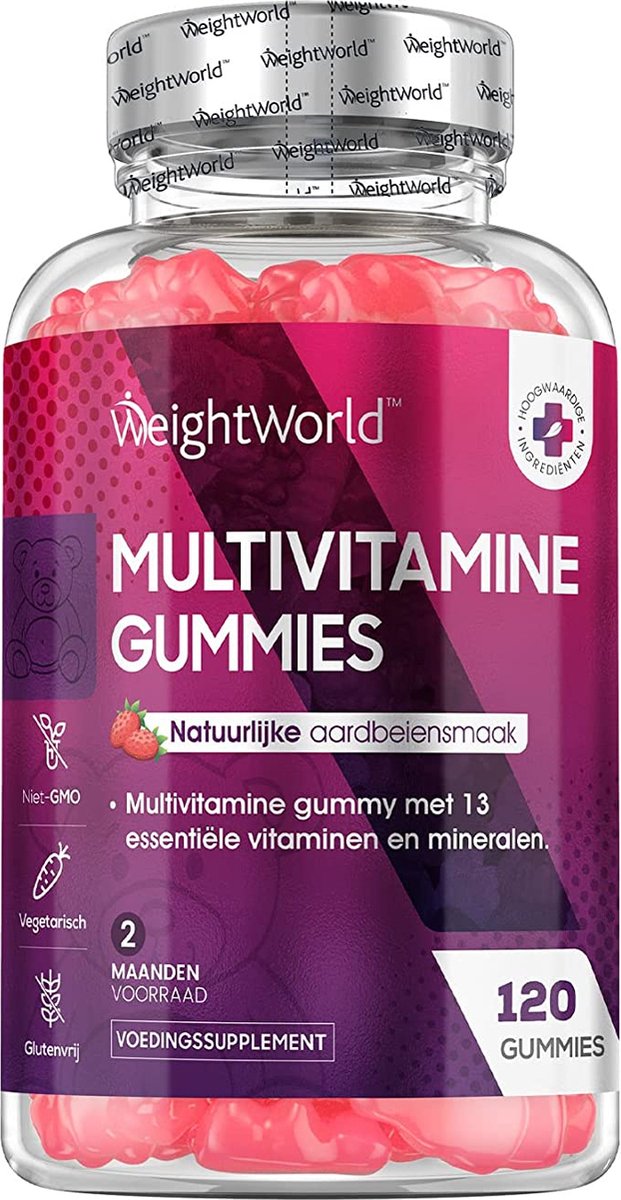 WeightWorld Multivitamine Gummies - 13 vitamines en mineralen per gummy - Bevat een natuurlijke aardbeiensmaak