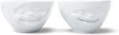 Tassen set van 2 kommen met lachend en knipogende gezichtjes - porselein - wit - 200 ML - in geschenkverpakking