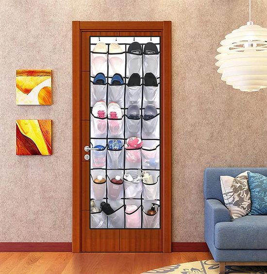 mumisuto Organizer boven de deur voor schoenen, schoenenorganizer met haken, hangende schoenenorganizer, deurorganizer, hangende organizer, grote vakken, hangend schoenenrek, zwart, 2 stuks