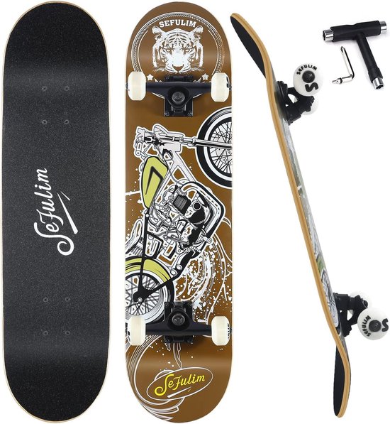 Standaard 31 inch skateboard, 7-laags esdoornboardoppervlak, geschikt voor kinderen, jongeren, volwassenen, beginners en professionals, tijger