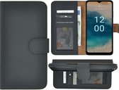 Nokia G22 Case - Bookcase - Nokia G22 Case Book Case Portefeuille Cuir Véritable Côtelé Zwart Couverture
