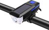 FlinQ Solar Fietsverlichting - Oplaadbare USB Led Fietslamp - Inclusief bel - Waterdicht - 3 Lichtstanden - Zwart/Blauw