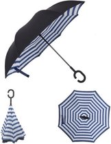 Smartplu - Grote Storm Paraplu - Zwart met Blauw - Wit. De omkeerbare innovatieve, ergonomische stormparaplu - 105cm - 12288-H