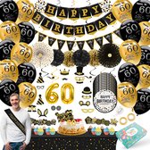 Celejoy® 60 Jaar 92-Delig Zwart & Goud Verjaardags feestpakket - Ballonnen, Slingers & Taarttopper - Voor Jongens, Meisjes - Ultieme Feestdecoratie