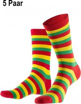 5x Paar sokken gestreept rood geel groen 41-46 - Thema feest party disco festival partyfeest carnaval optocht