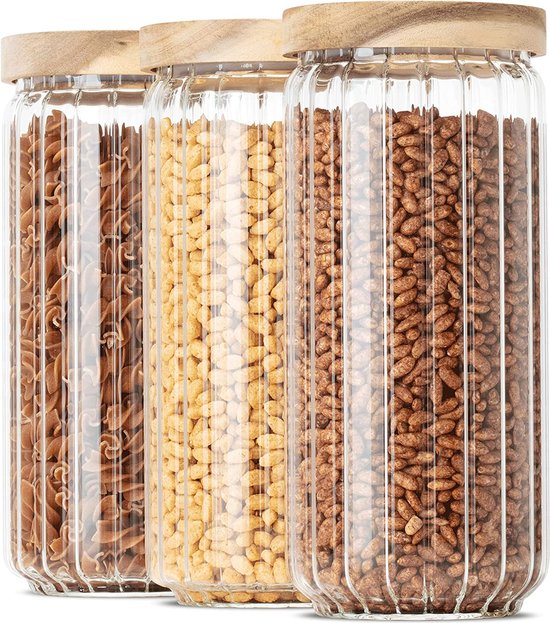 2x Stuks Voorraadbussen-voorraadpotten 1 3l Glas Met Houten Deksel   1300 Ml   Voorraadpotten Met Luchtdichte Deksel