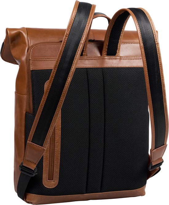 Bloomsbury Leather Rolltop 14 inch Laptop Backpack - Sac à dos unisexe - Femme et Homme - Cuir véritable - Cognac