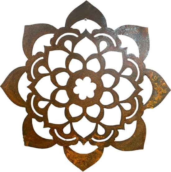 Metalen wanddecoratie voor buiten - 75cm - mandala - Nederlands design - Nederlandse productie - Cortenstaal