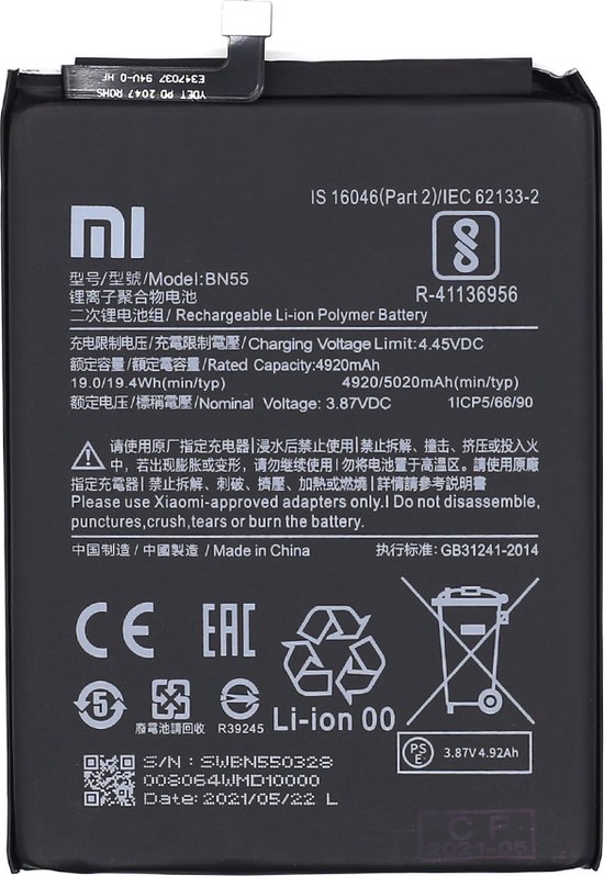 Batterie MF Xiaomi Redmi Note 9S, batterie, batterie BN55 avec outils | bol