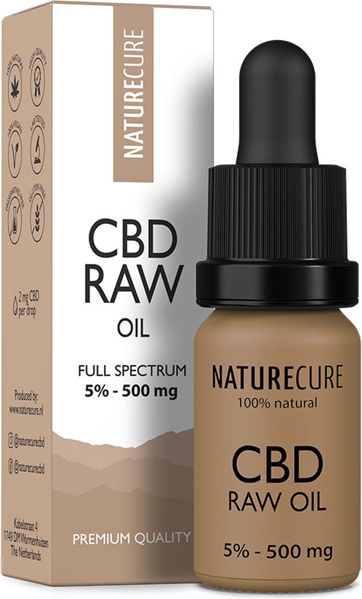 Goedkoopste Nature Cure CBD/CBDA-olie RAW 5 - 500 mg- Full Spectrum 10 ml