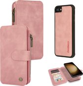 Casemania Hoesje Geschikt voor Apple iPhone SE (2022 / 2020) - iPhone 7 & 8 Pale Pink - 2 in 1 Magnetic Book Case met Rits