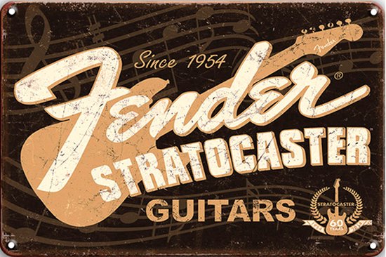 Signs-USA - Muziek Sign - metaal - Fender Stratocaster - 20x30 cm