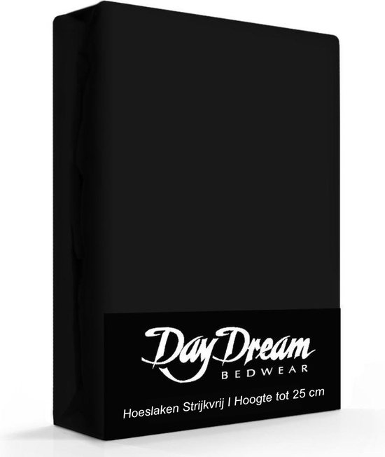 Day Dream hoeslaken - strijkvrij - katoen - 90 x 220 - Zwart - Day Dream