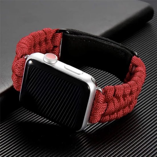 Apple Watch sport horlogeband 42/44mm stoffen koord met leren klittenband sluiting