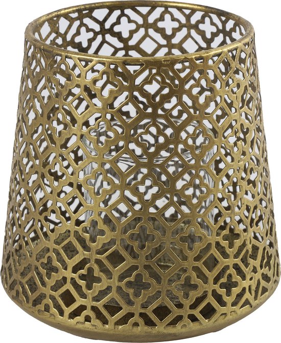 Countryfield Luxe theelichthouder - Morocco - metaal - goud kleur - D12 x H13 cm