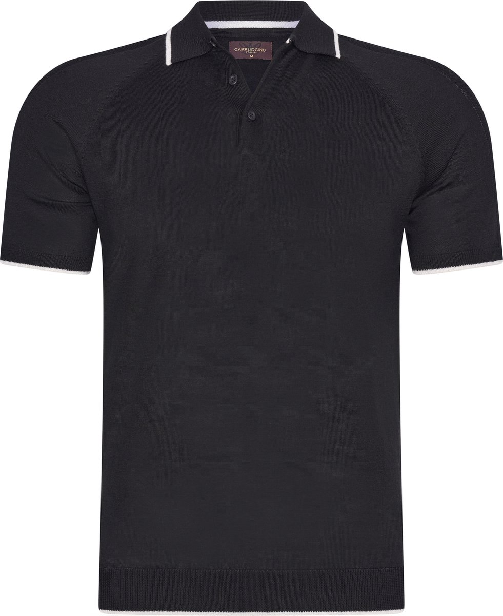 Cappuccino Italia - Heren Polo SS Tipped Tricot Polo - Zwart - Maat M