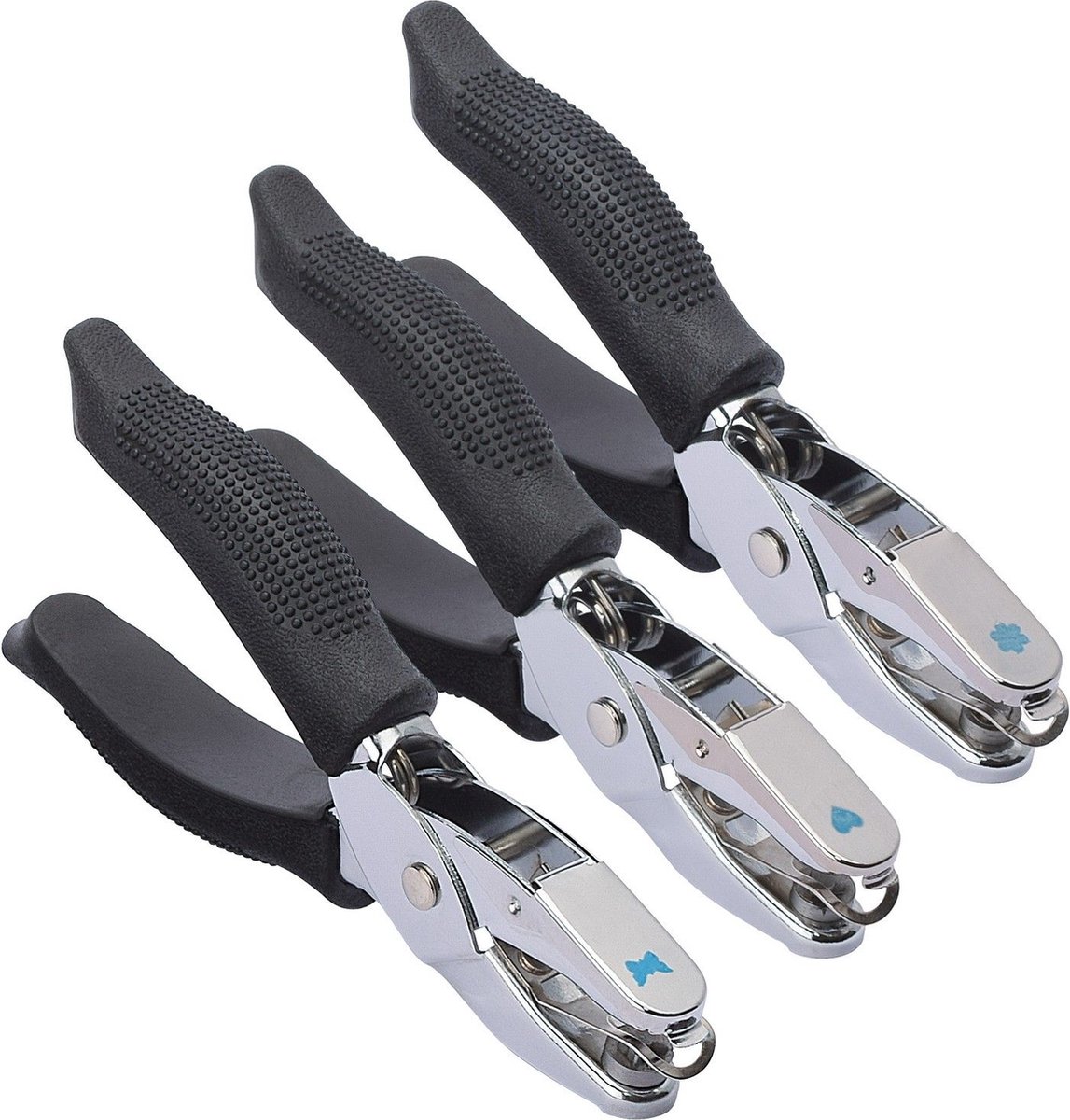 Vaessen Creative Pons - Ponstangen Set - 3 Stuks - Hart, Bloem, Vlinder - 5 en 6 mm - Zwart - Ergonomische Grip