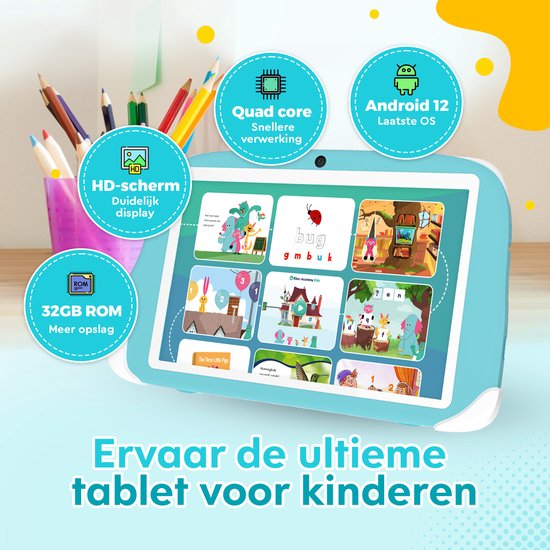 Kinder Tablet Android 12, Tablet 8 Zoll für Kinder 4GB RAM 64GB ROM/TF