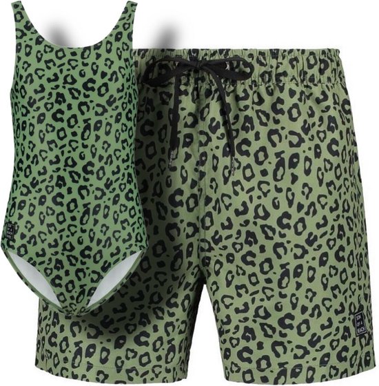 Son of a Beach maillot de bain et maillot de bain imprimé panthère | père et fille - vert - taille L + âge 2 ans