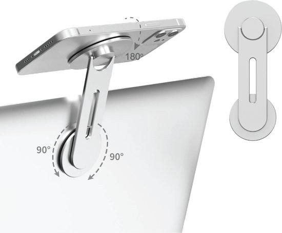 Telefoonhouder voor laptop of flatscreen - magnetisch, draaibaar en kantelbaar - aluminium