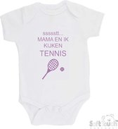 100% katoenen Romper "ssssstt... Mama en ik kijken tennis" Meisjes Katoen Wit/lila Maat 62/68