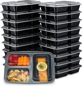 Meal Prep Bakjes - 20 stuks - 3 compartimenten - Lunchbox - Diepvriesbakjes - Vershoudbakjes - Plastic Bakjes Met Deksel - Magnetron Bakjes Met Deksel - Meal Prep - Vershouddoos - BPA vrij