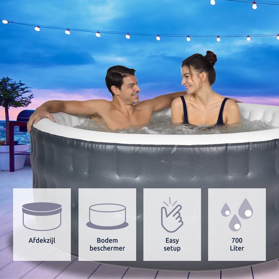 BluMill Avenli Jacuzzi London - Opblaasbare Jacuzzi - Hoogwaardig PVC - Afdekzeil en Grondzeil - Grijs - Ø 165 x 70 cm - BluMill