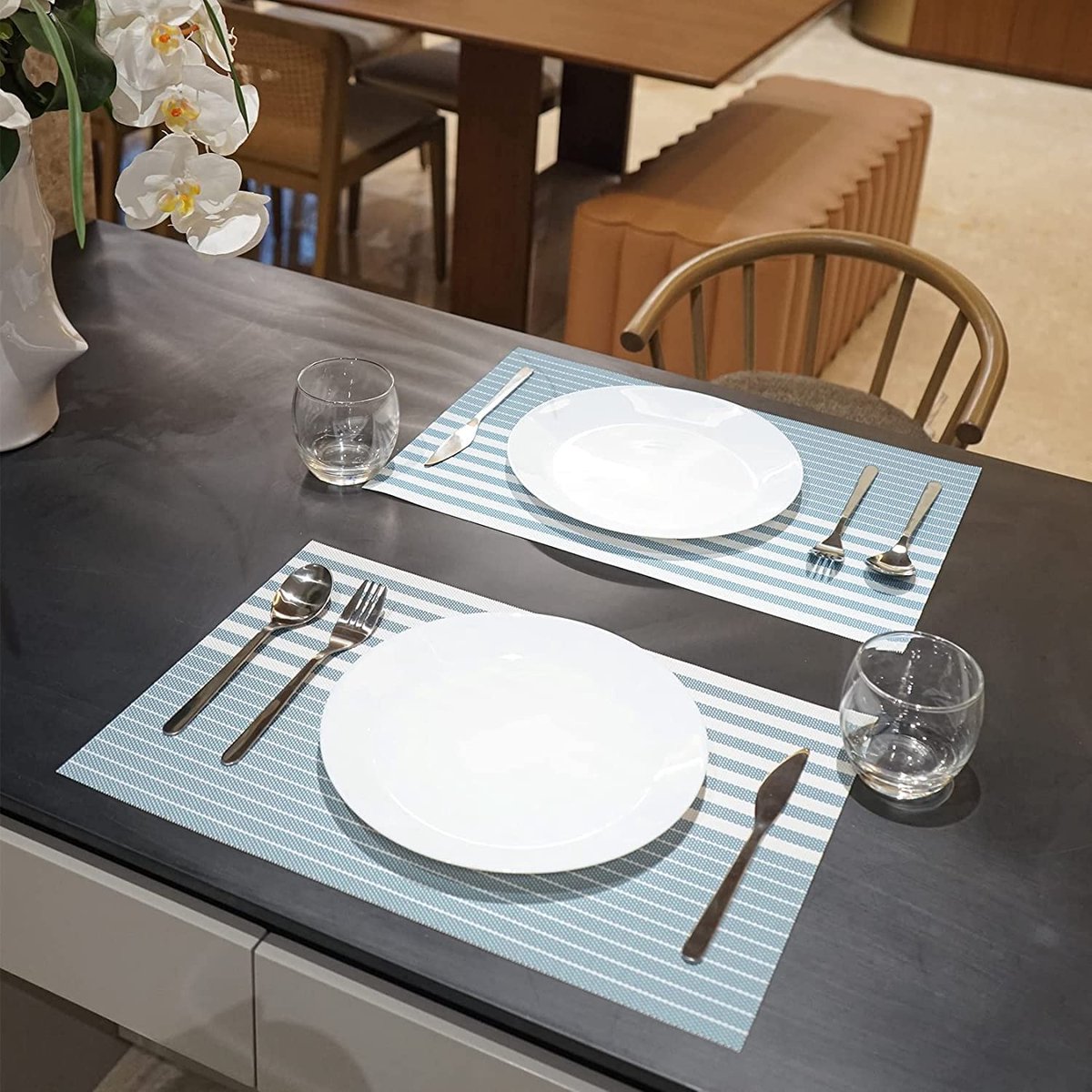 set met placemats met een tafelloper, antslp, afwasbaar, van pvc